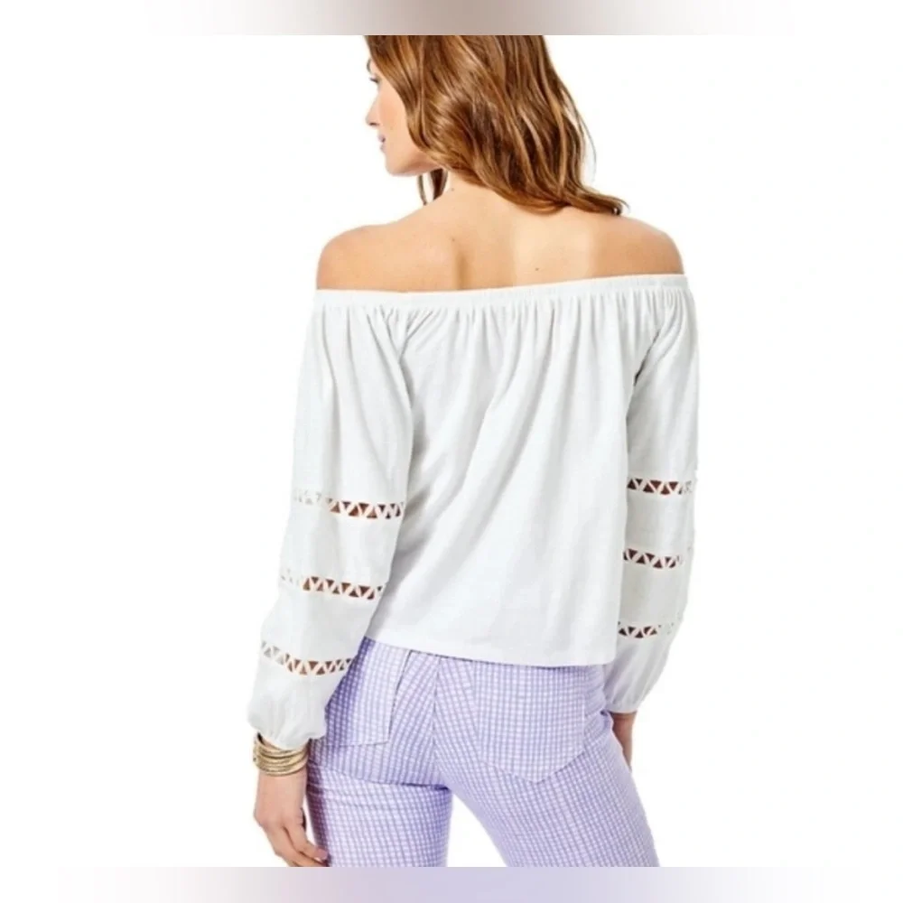 EUC Lilly Pulitzer Katt White Off-Shoulder Blouse, Size Large - Picture 2 of 11